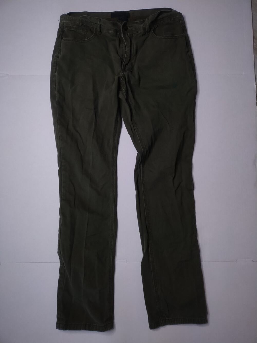 Forever 21 Men Casual Pants Size 33 Olive Green Cotton Stretch Slim Straight Leg